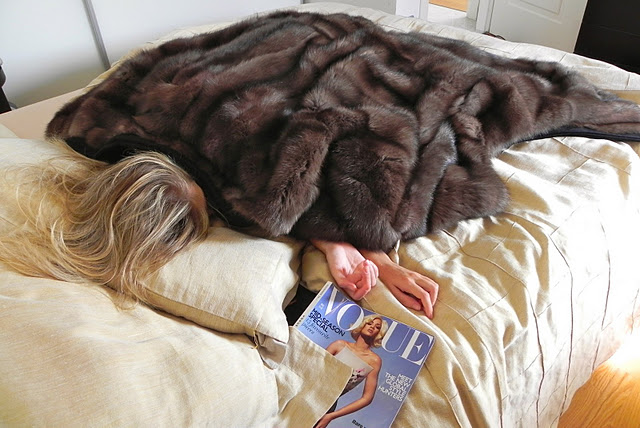 lady fur sleeping with sable cover