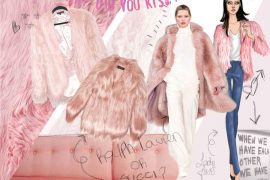 light pink fur coat moodboard
