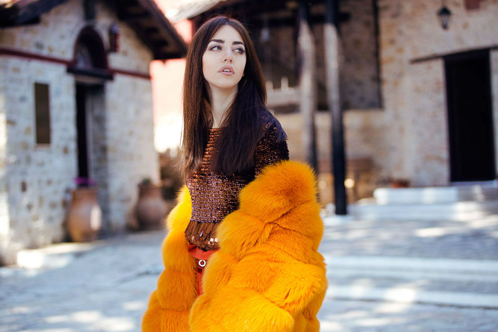 Orange fur coat
