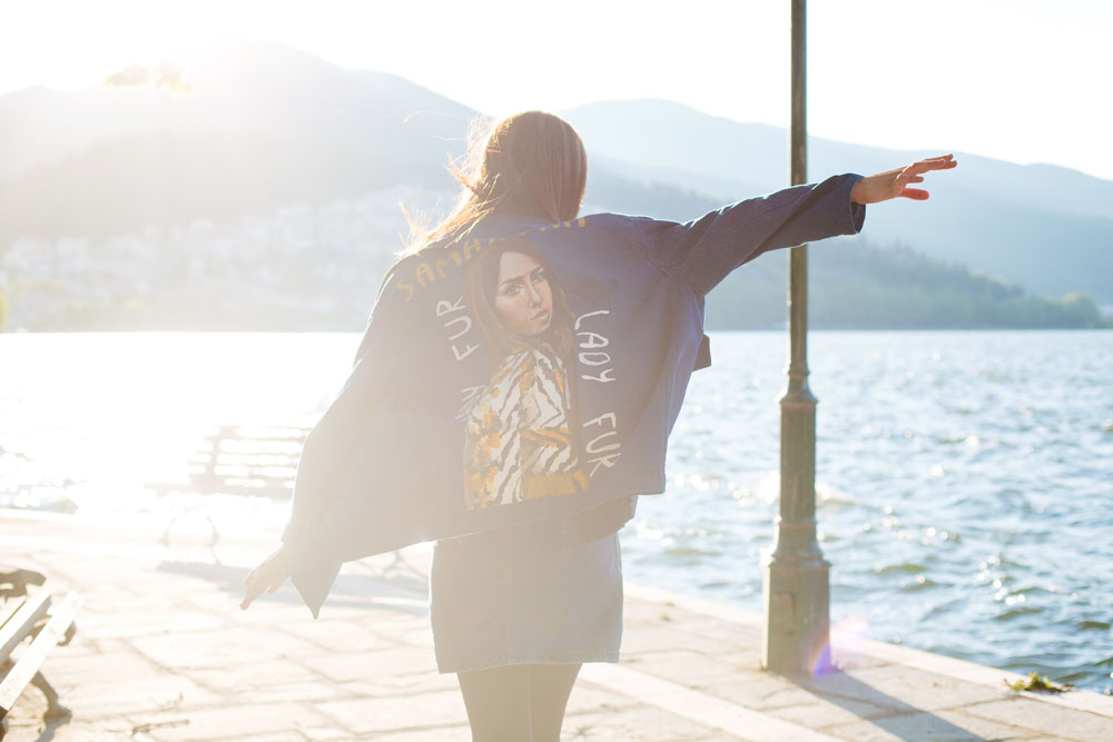 photo justin bieber denim jacket with fur lady fur