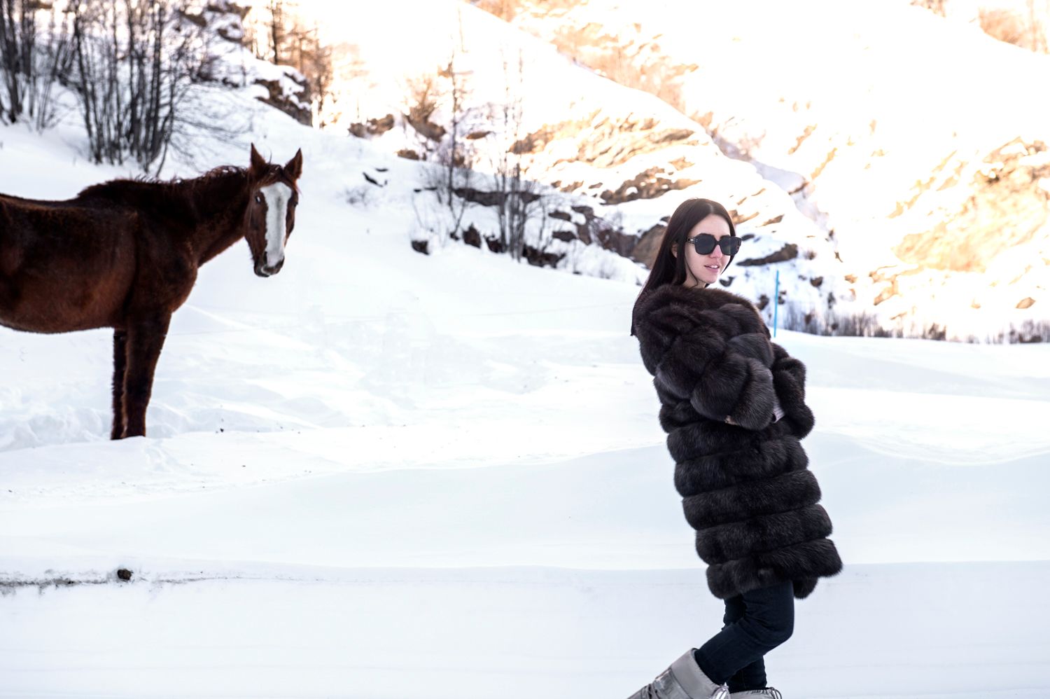 lady fur wearing a sable long coat